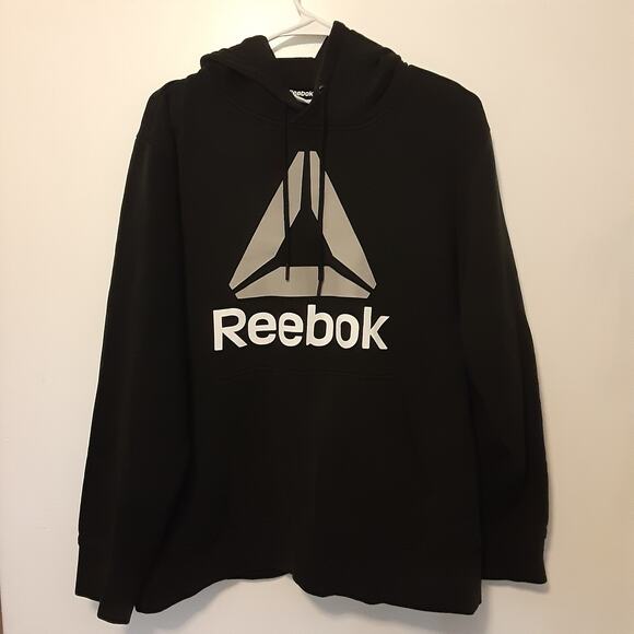 Reebok Men Hoodie Hooded Sweatshirt Black White Gray Size Large - Picture 1 of 8